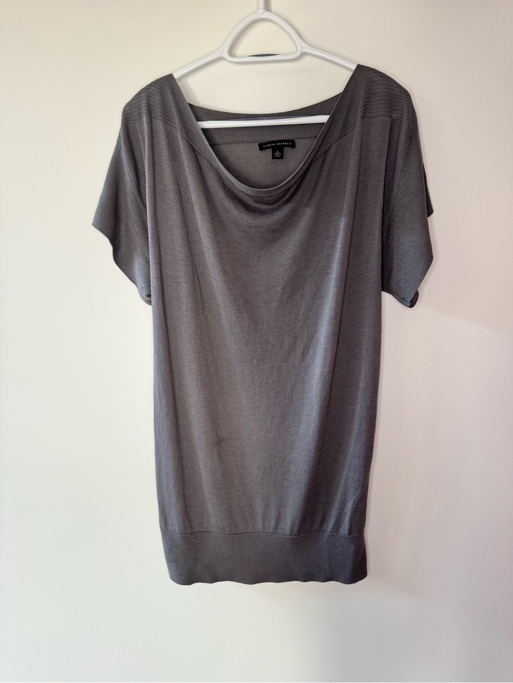 Banana Republic Charcoal Gray Draped Neck Short Sleeve Top